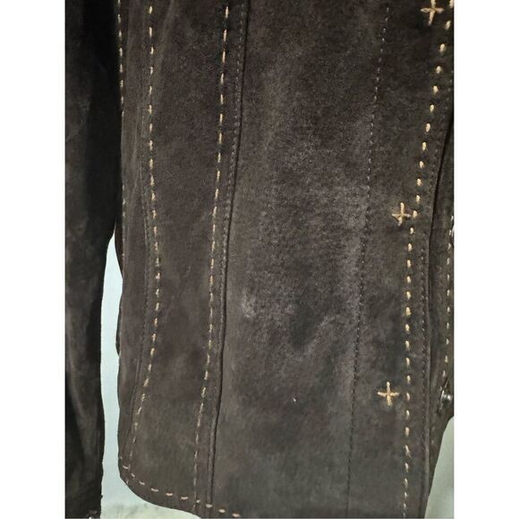 Coldwater Creek brown suede Leather stitching details sequin beaded embellishmen - Picture 4 of 10